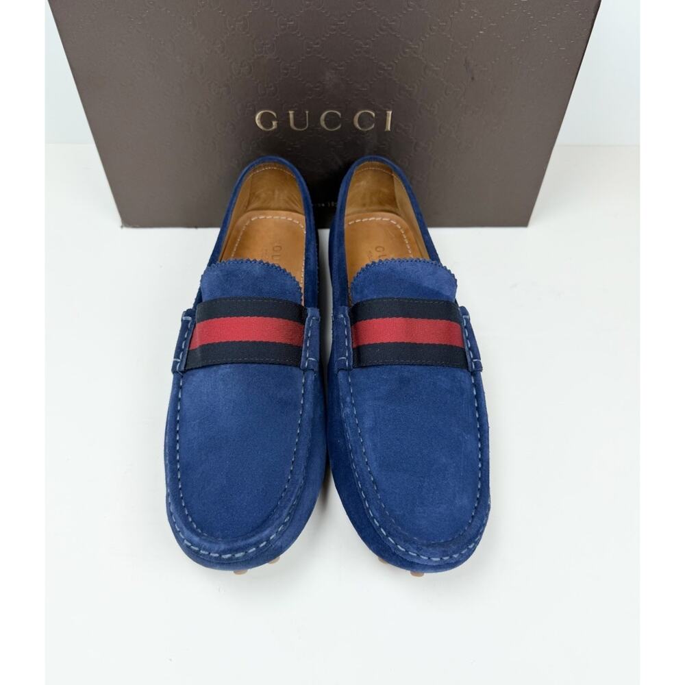 Size 9.5G/10US - Gucci Signature Web Blue Suede Loafers💙 - Picture 2 of 8